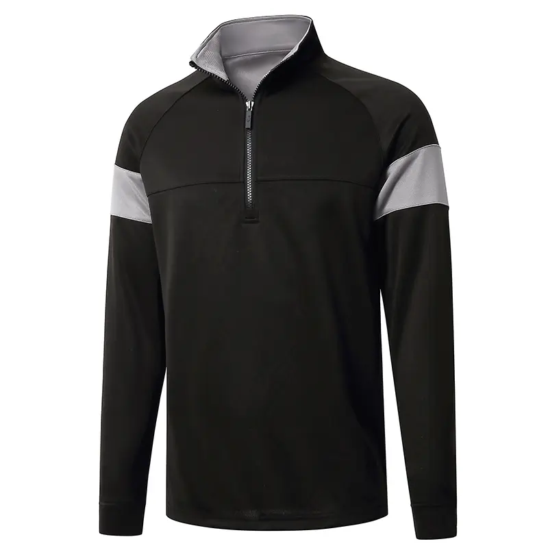 Men's Grey Performance Athletic Fit Hoody - Raglan Sleeves, Stretch Jersey, Banded Neck